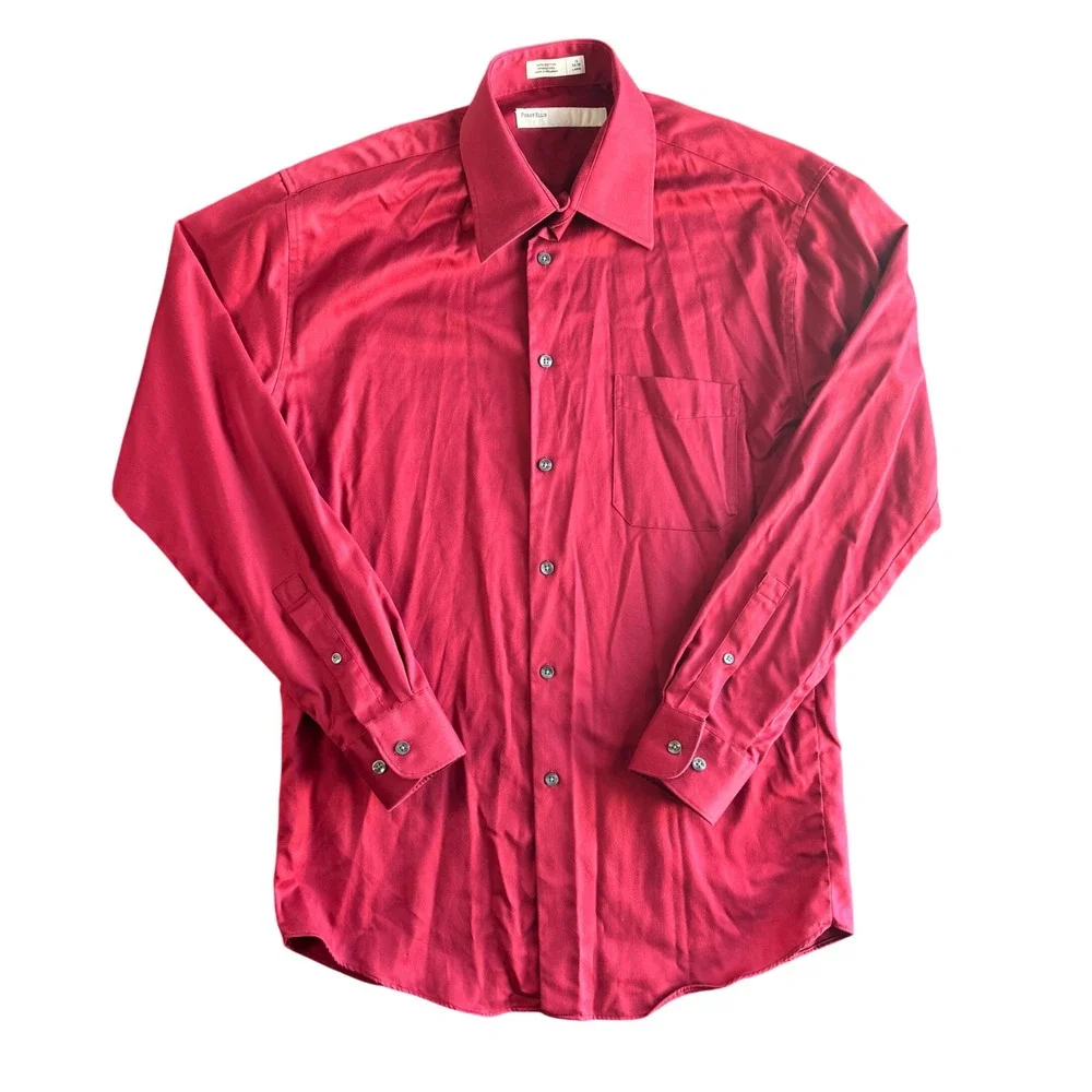 Perry Ellis Mens Large Red Cotton Wrinkle Free‎ Dress Shirt 16 34 35